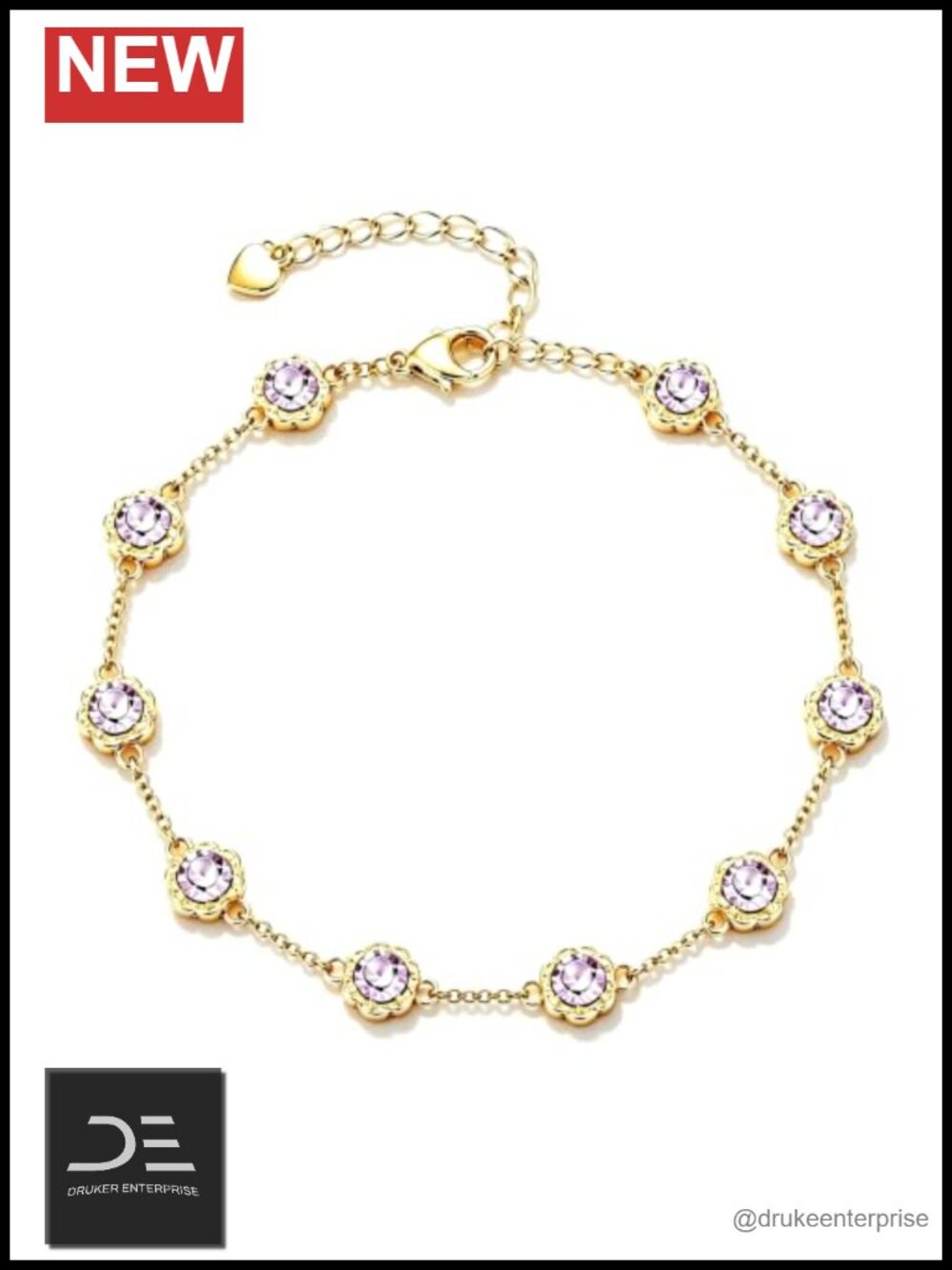 18K Gold Plated Birthstone Charm Bracelet for Women, Floral Gemstone Link